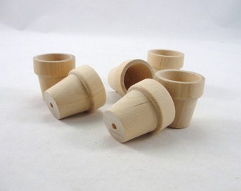 Wooden flower pots 1 9/16", small wooden flower pot, 3.97 cm mini flower pot, little flower pot, set of 6