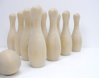 DIY bowling game, wooden bowling pins