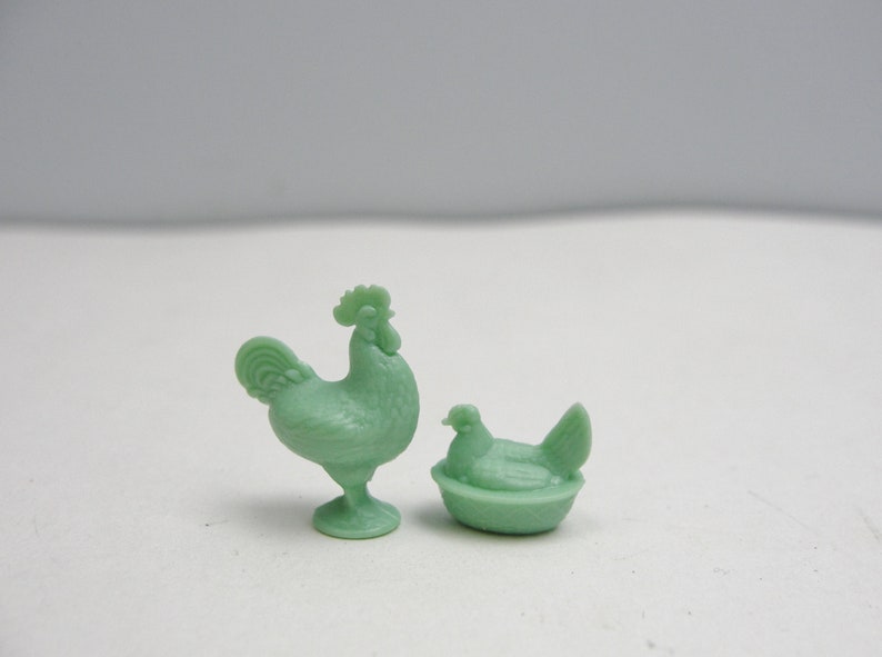 Dollhouse miniature rooster and hen set choose your color Jadeite