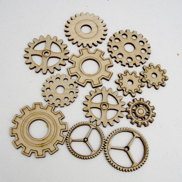 Wooden gear cutouts set of 12