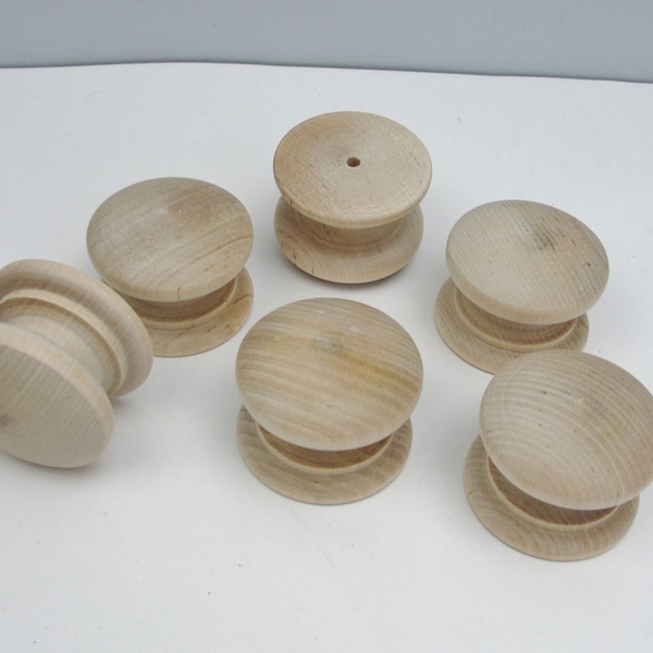 6 Wooden British knob 2" wood drawer knob