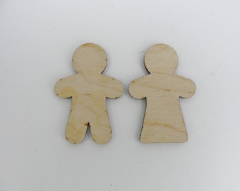Wooden Gingerbread Boy or girl, gingerbread man cutout, wood unfinished DIY set of 6