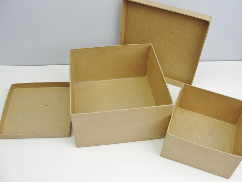 Paper mache square stacking boxes set of 2 7 and 5