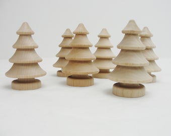 Turned Wooden tree, Wooden 3 dimensional tree, 2 3/4" tree,  DIY small tree, set of 6