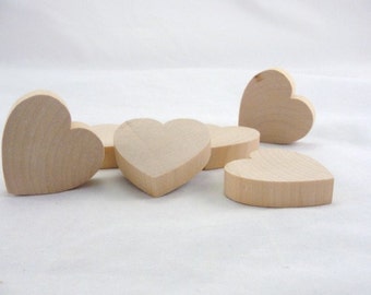 50 Chunky wooden hearts 2 inch (2") wide 1/2" thick unfinished wood hearts diy