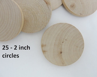 25 Wood 2 inch Circles, wood disc, wooden disk 2" x 1/4" thick unfinished DIY