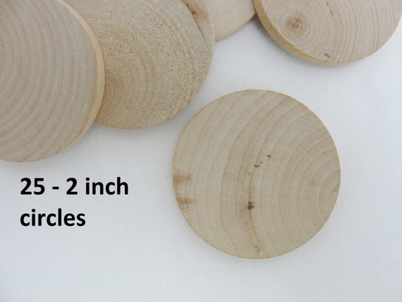 25 Wood 2 Inch Circles, Wood Disc, Wooden Disk 2 X 1/4 Thick Unfinished DIY  