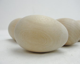 6 Wooden hen eggs rounded on both ends, lifesize hen egg