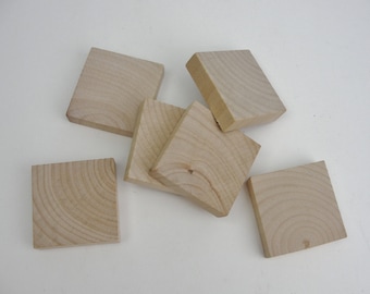 6 Chunky wooden squares 2 inch (2") wide 1/2" thick unfinished