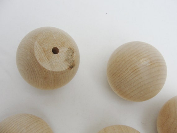 Wooden ball knob 1.75" (1 3/4") solid wood set of 6