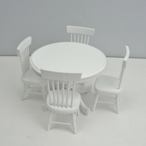 Dollhouse furniture table and 4 chairs white image 1