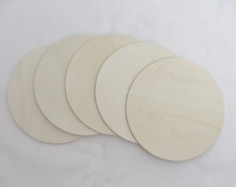 5 Wooden Circle discs, wood disk 5" x 1/8" thick unfinished DIY