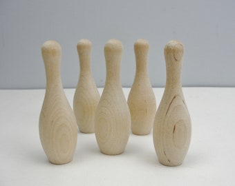 Miniature wood bowling pins 3" set of 5