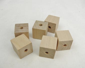 Wooden cube beads, square beads 3/4" with a 3/16" hole set of 6