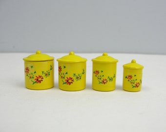 Dollhouse miniature canister set with flowers choose your color