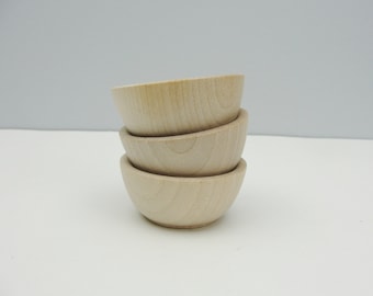2 1/2" Miniature wooden bowl, small ring cup, condiment bowl unfinished DIY set of 3