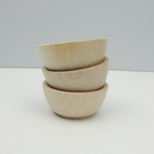 2 1/2" Miniature wooden bowl, small ring cup, condiment bowl unfinished DIY set of 3