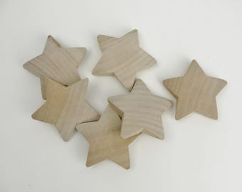 6 Wooden puffy Stars 2 1/4"