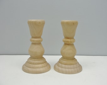 4 inch wood candle stick pair, candlestick pair, candle holders set of 2