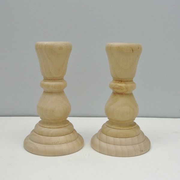 4 inch wood candle stick pair, candlestick pair, candle holders set of 2