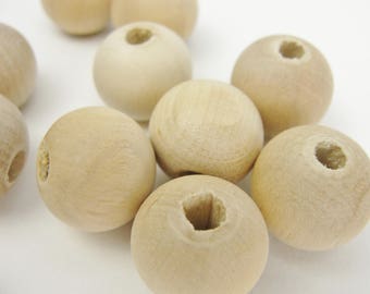 Wooden bead, 5/8" (.62") 16mm wooden bead choose the hole size set of 12