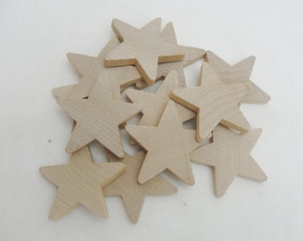 12 Traditional 2 inch (2") wooden stars, 2" x 1/4" wood star, unfinished DIY