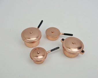 Dollhouse miniature copper pots and pans cookware