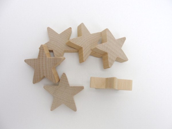6 Wooden 2 Inch Stars, Traditional 2
