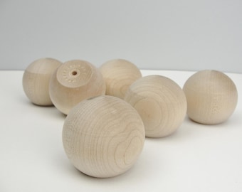 Wooden ball knob 2" (2 inch ball knob) solid wood set of 6