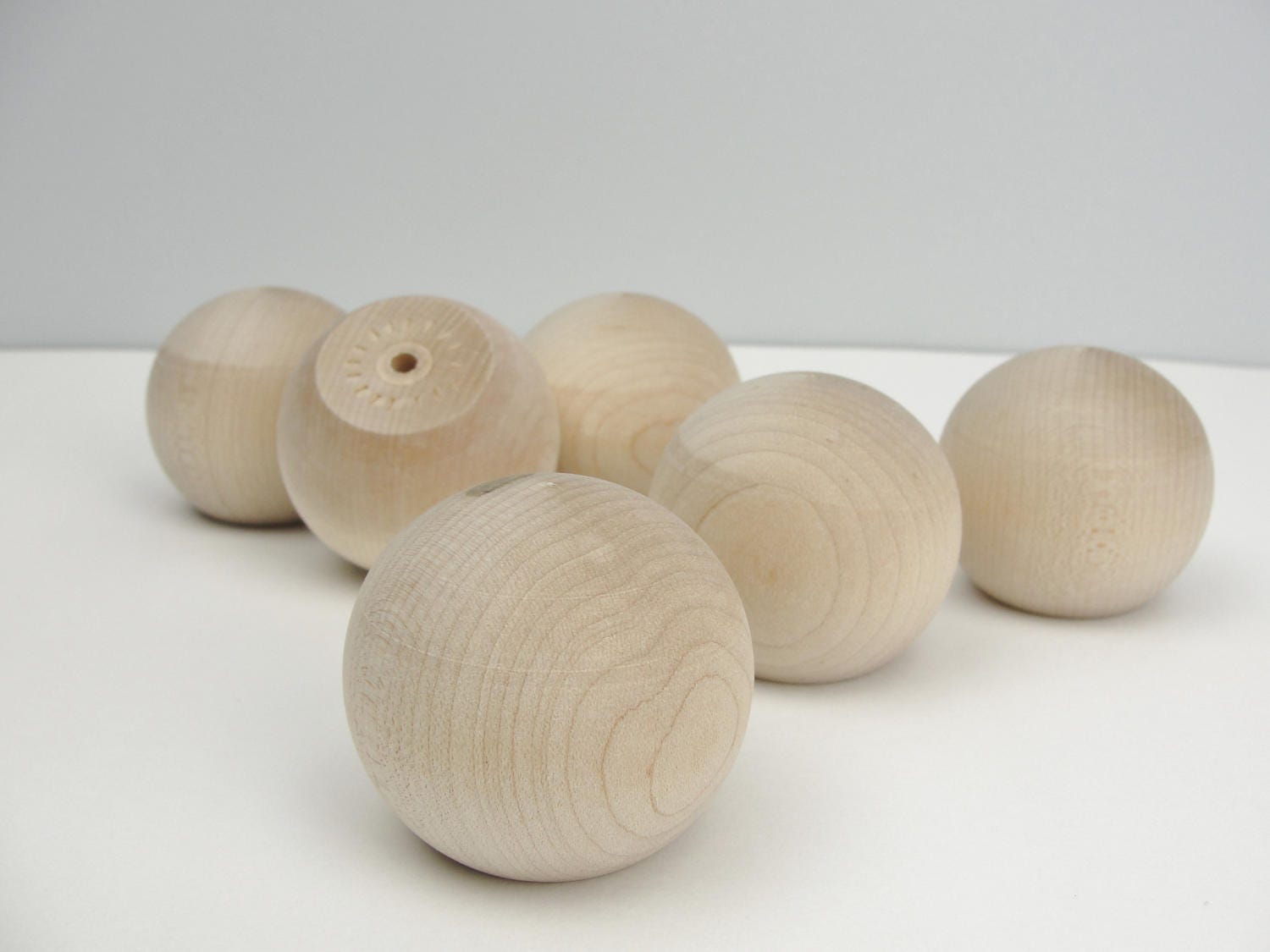 Wooden ball knob 2" (2 inch ball knob) solid wood set of 6