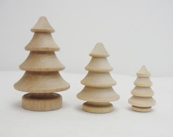 Wooden 3 dimensional turned trees 2 each of 3 sizes