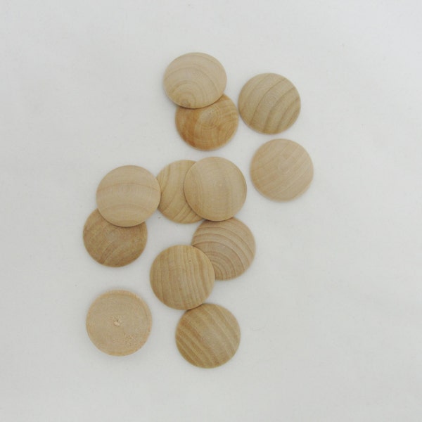 12 domed wooden Circles, 1 inch domed disc, 1" domed wood disk 3/16" thick unfinished DIY