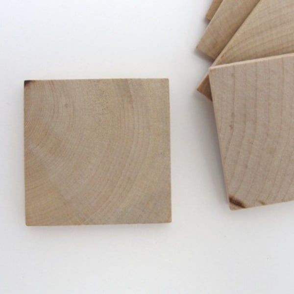Wooden tiles, wooden squares, 2 inch (2") by 1/4" thick set of 12