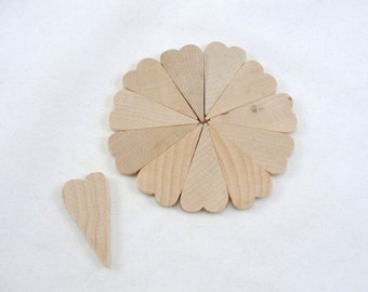 12 Small primitive wooden heart 1 1/2 inch (1.5") long 3/16" thick DIY unfinished wood hearts
