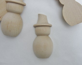 Split miniature wooden Snowman, mini snowman cut in half, wooden snowmen 2 7/8" tall set of 6 unfinished DIY