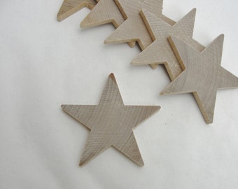 6 Traditional 3 inch (3") wooden stars, wood star, unfinished DIY