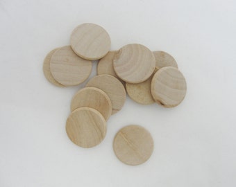 25 1" wooden Circles, 1 inch wood disc, disk 1/8" thick unfinished DIY rounded edges