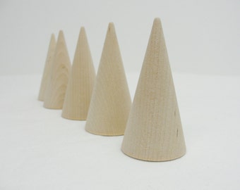 5 Wooden cones 3" tall, wooden contemporary Christmas tree, unfinished DIY