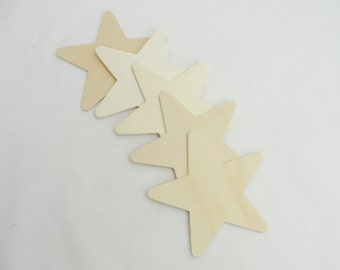 5 Traditional 4 inch (4") wooden stars, wood star, unfinished DIY