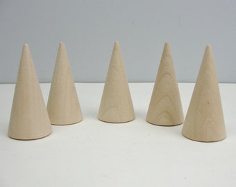 5 Wooden cones 2.5" tall unfinished DIY
