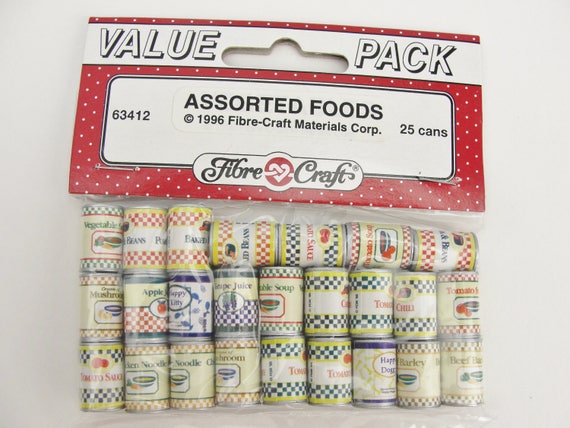 1996 Fibre-Craft Miniature 3 Cans of Food Tomato Sauce /& 2 Beans NEW