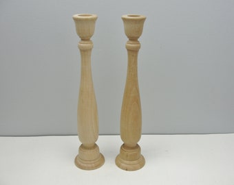 11" wood candle stick pair, candlestick pair, candle holders set of 2