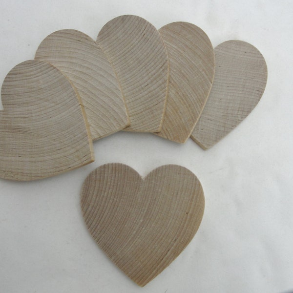 6 Wooden hearts 3 inch (3") wide 1/4" thick wooden hearts unfinished wood hearts diy