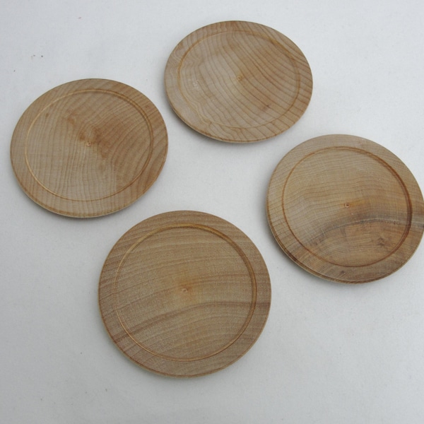 Miniature wooden plate 2 1/2", wooden plate 2.5", doll tea party plate, small wood plate, DIY unfinished set of 4