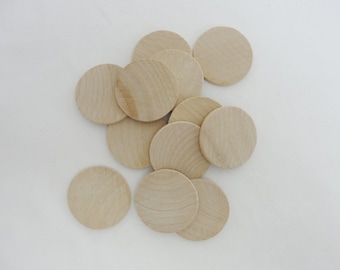 12 wooden Circles, 1.25" wooden disc, wood disk 1 1/4" x 1/8" thick unfinished DIY