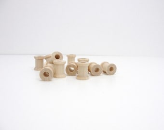 Miniature wooden spools 5/8 inch set of 12, wood spools