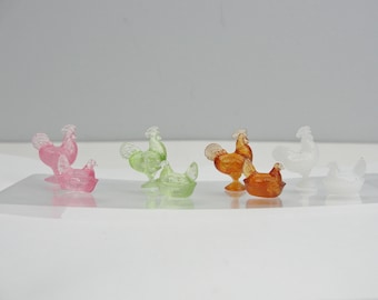 Dollhouse miniature rooster and hen set choose your color