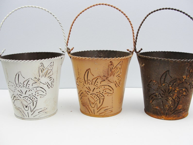 Small Metal Buckets With Flower and Butterfly Cut Out choose Etsy