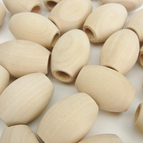 Wooden oval beads, 1 1/4" x 7/8" with a 3/8" hole