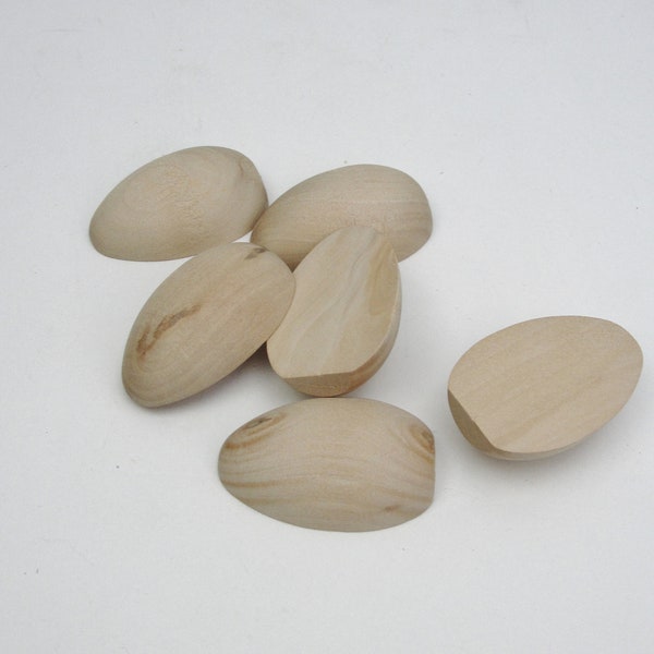 Split wood Pullet egg 2" x 1 3/8", wood egg half, small wooden egg, set of 6